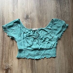 Turquoise short sleeve crop top